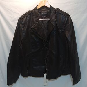 ChouYatou Woman's Faux Black Leather Moto Jacket XXL